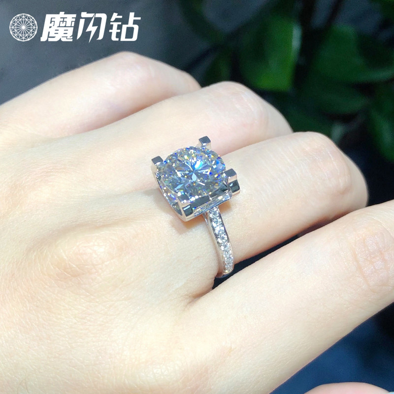 18k白金cvd人工合成培育钻石经典牛头款钻戒求婚结婚女戒指可定制