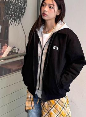 HEYABC美式假两件拼接夹克连帽棉服宽松落肩厚外套连帽棉服旗舰店