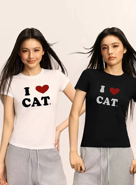 Archivum 简约爱心字母印花短袖T恤女正肩修身显瘦显身材上衣