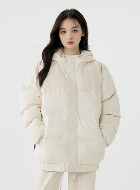 FKFT 栗上如约 雪花绒拼接灯芯绒保暖宽松休闲情侣连帽棉服外套男