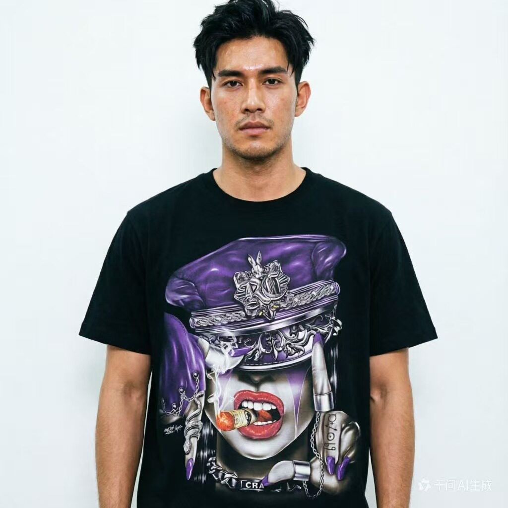 潮牌个性短袖T恤男女款 夏季纯棉4D铆钉夜光朋克街头嘻哈摇滚美女