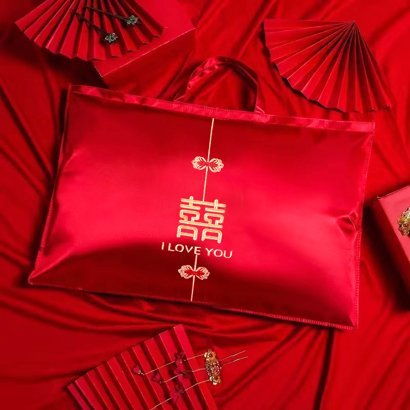 结婚枕芯包装袋枕头棉被喜被收纳袋大红色喜庆陪嫁四件套手提袋