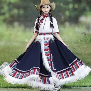 儿童演出服女藏族舞蹈表演服少数民族舞蹈次仁拉索半身裙练功服