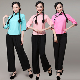 阿庆嫂碎花采茶女村姑衣服民族舞蹈花衣服古装农村怀旧表演出服装