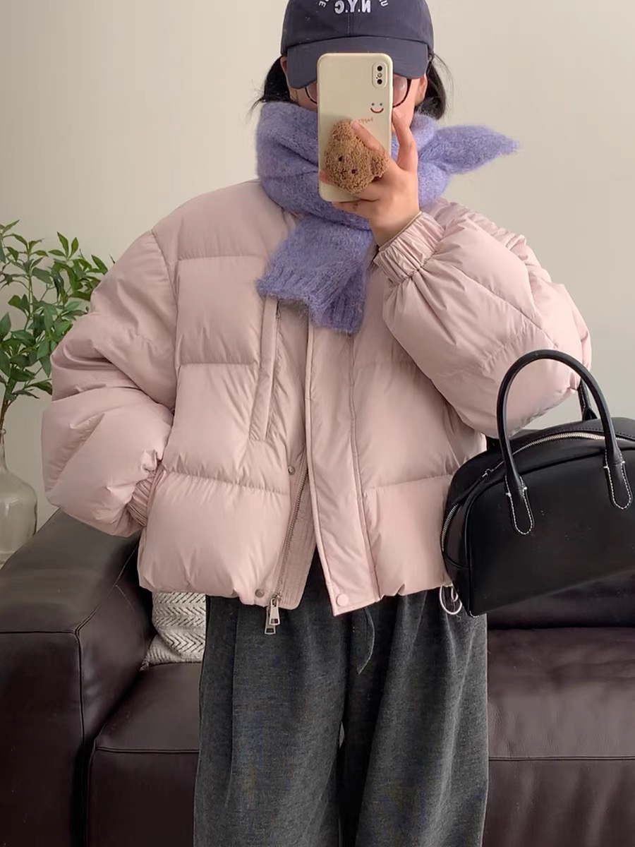 150小个子羽绒服女短款新国标90白鸭绒韩国东大门粉色小款面包服