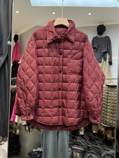 轻薄中长款羽绒服女2026冬季新款时尚韩版衬衫款白鸭绒宽松外套潮