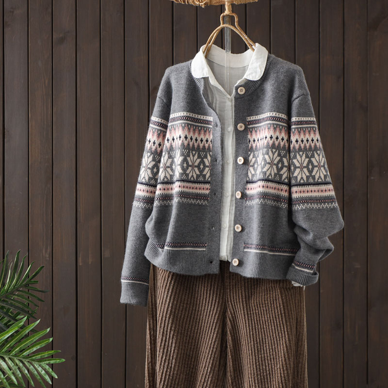 条纹毛衣开衫外套女士2025秋新款复古宽松慵懒风休闲外搭针织上衣