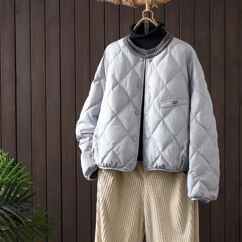 商场同款2026冬季新款高端欧货菱格羽绒服女时尚宽松90白鸭绒外套
