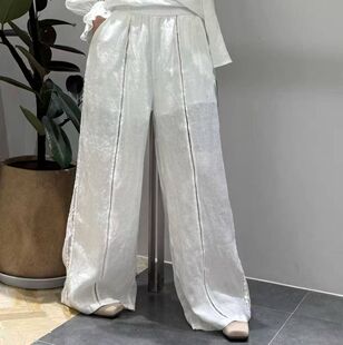 曾小咸 蕾丝白色高腰休闲阔腿裤女夏季薄款2025新款直筒宽松裤子