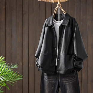 加厚翻领2025年小个子短款 冬季 夹克 2024新款 黑色pu皮衣外套女士款