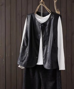 黑色pu皮衣马甲女款小个子2025春季新款高级感单排扣外穿叠穿坎肩