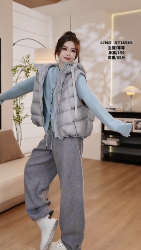 LING/STUDIO『云端邂逅』90白鸭绒时尚休闲韩版连帽羽绒马甲