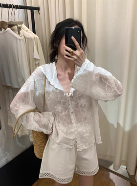 一勺甜Hers 白色钩花蕾丝连帽小外套女夏季防晒长袖休闲上衣20711