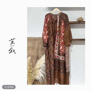 连衣裙 JIAN.XU 系带半袖 100%苎麻法式 裙长125胸围160 波西米亚