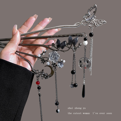 新中式清冷感流苏发簪女古风高级感发钗盘发旗袍汉服簪子步摇头饰