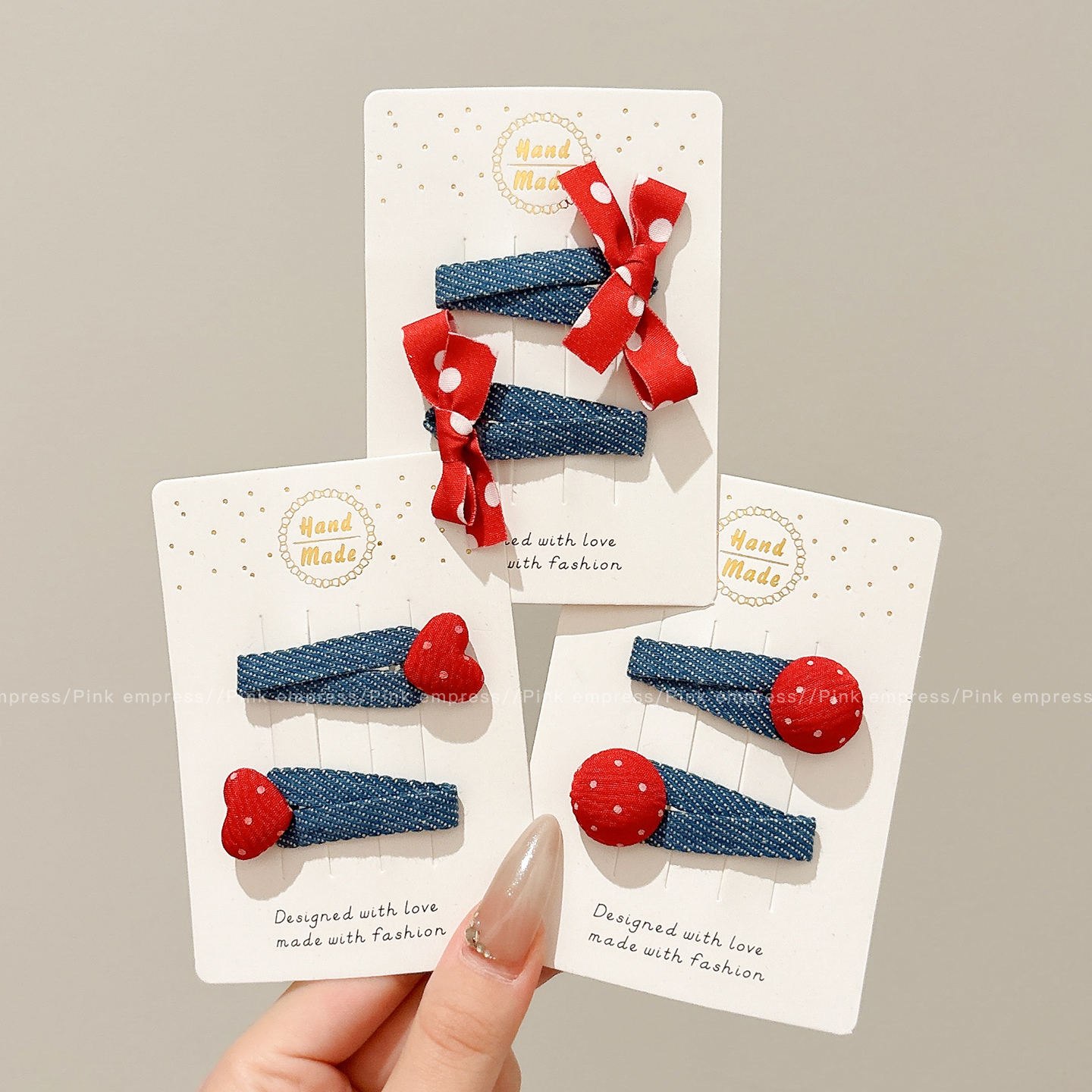 儿童牛仔发夹红色波点爱心bb夹女童宝宝碎发刘海夹子女孩边夹发卡