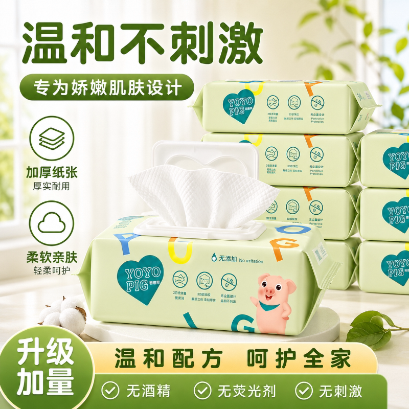 呦呦猪湿巾湿纸巾婴儿手口专用新生儿擦屁屁带盖湿巾家用擦手清洁