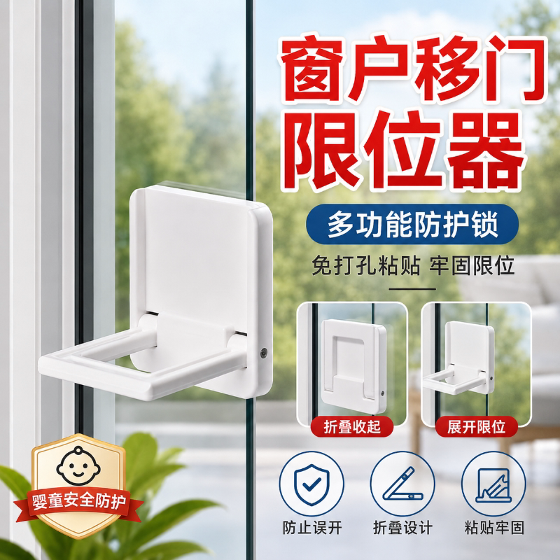 窗户限位器移门锁扣儿童安全锁衣柜滑门推拉门卡门阻门器免打孔