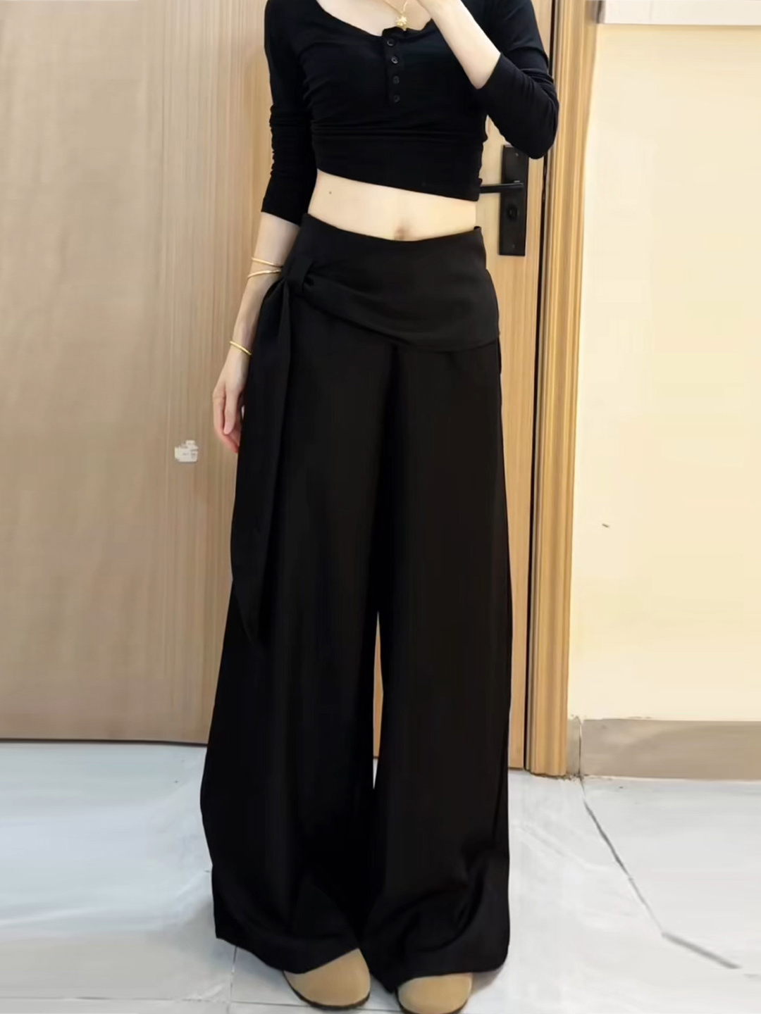 韩系慵懒松弛感裤子女秋季2025新款高级感显瘦黑色休闲阔腿西装裤