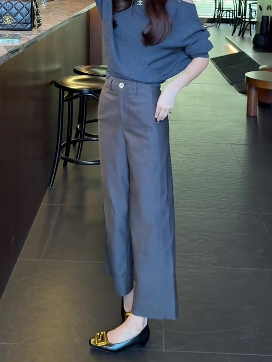 裤子女2025新款秋高腰显瘦休闲直筒时尚气质小个子九分阔腿西装裤