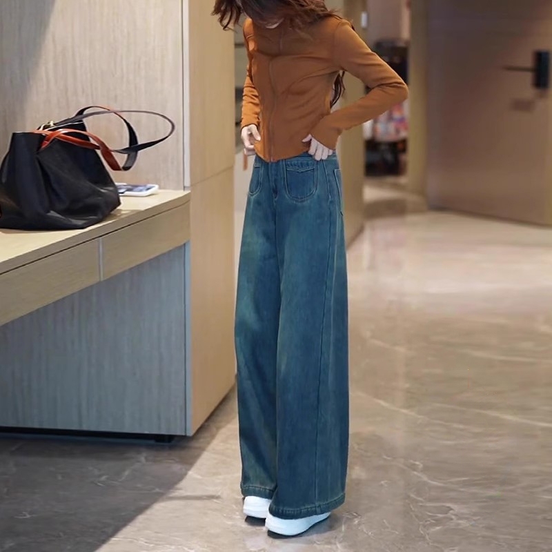 春季梨型身材粗腿宽胯牛仔裤女2025新款垂感显瘦直筒阔腿裤子春秋