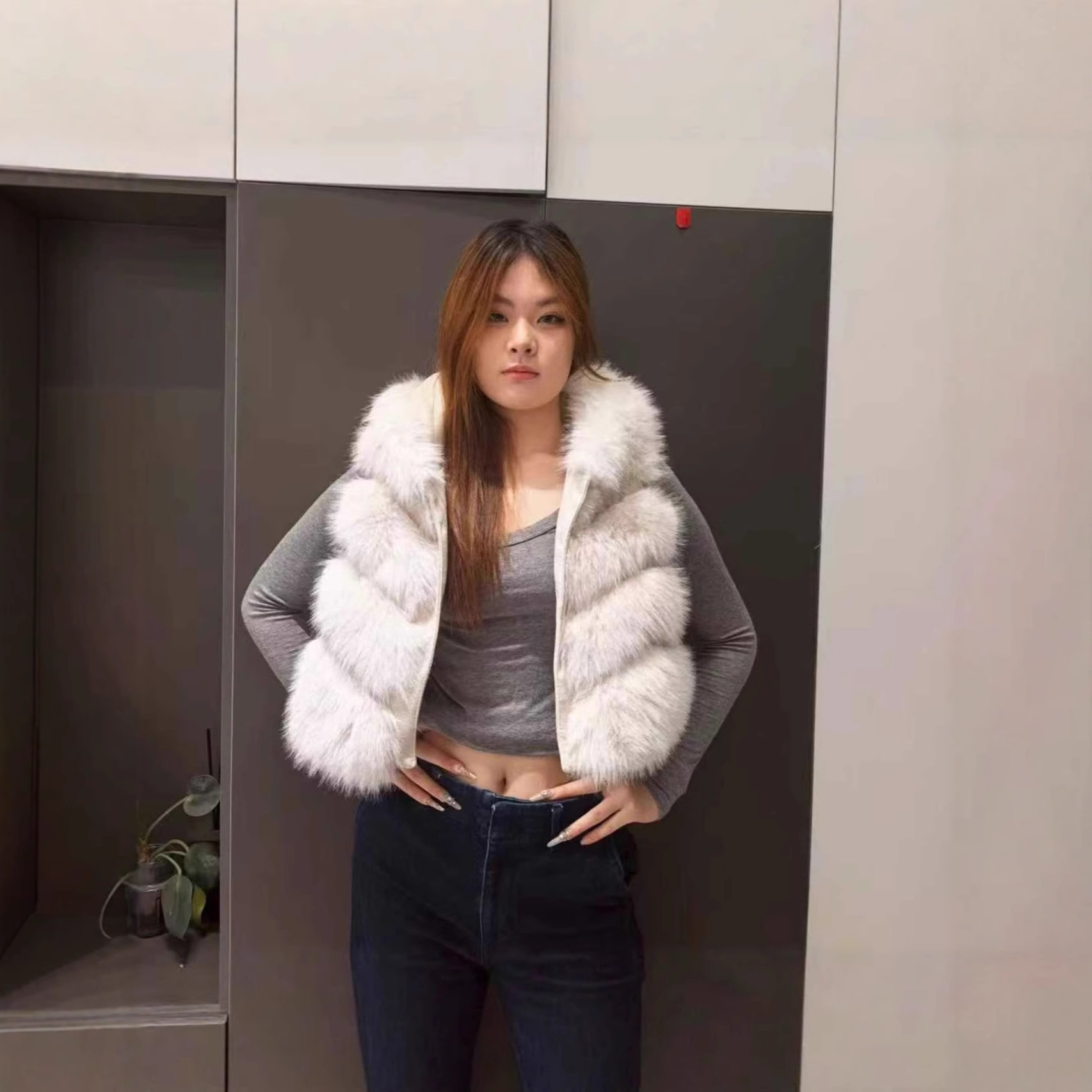 新款狐狸毛仿皮草加厚保暖马甲背心外套环保整皮修身显瘦百搭背心