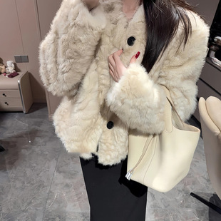 毛毛外套女短款秋冬小湖羊年轻款高级皮毛一体保暖韩版环保皮草宽