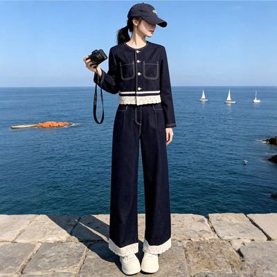 2026入春穿搭一整套牛仔时尚休闲套装女简约大方得体高级感两件套