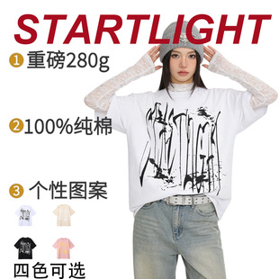 潮牌休闲印花上衣纯棉情侣款 新款 280g宽松t恤男款 短袖 T恤 夏季