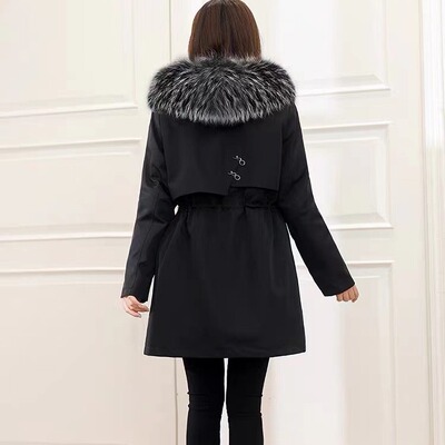 海宁新款狐狸真毛派克服女中长款时尚可拆卸獭兔毛内胆皮草外套女