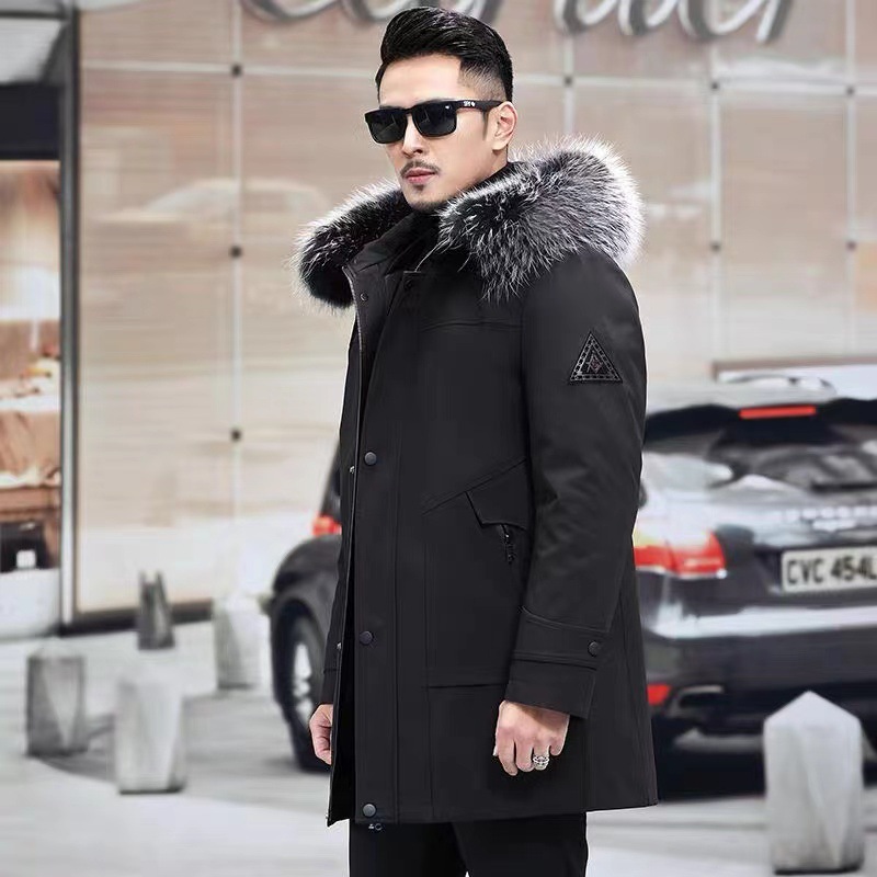 海宁新款男士派克服可拆卸獭兔毛内胆皮草外套中长款皮毛一体秋冬