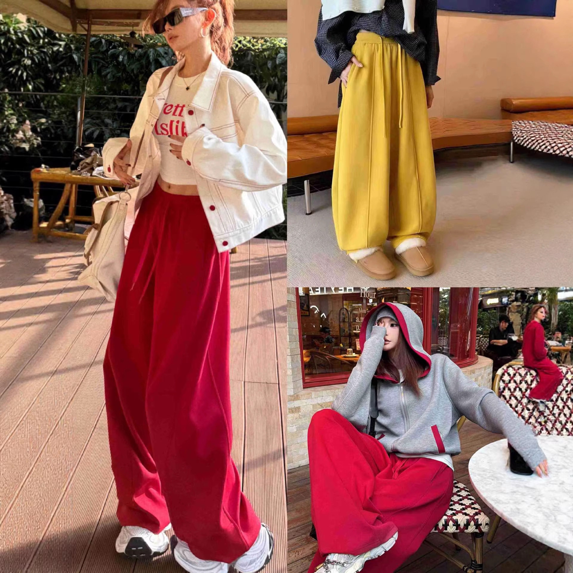 高腰抽绳加绒加厚阔腿休闲裤女2025冬新款韩版宽松弯刀裤运动卫裤,女装/女士精品,休闲裤,淘宝优惠券,粉丝福利购,淘宝优惠卷