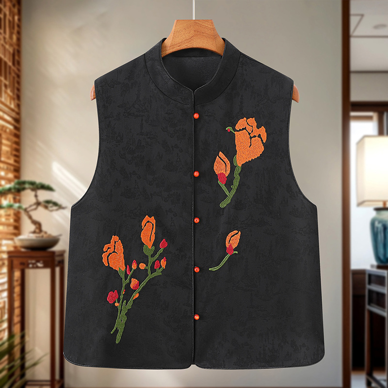 【郁金香】新中式国风立领绣花复古中老年妈妈装马甲坎肩外套女装