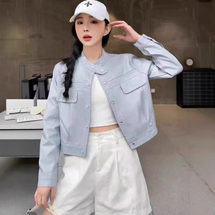 欧货时尚皮u皮衣女短款外套女26春秋新款立领宽松洋气显瘦夹克上