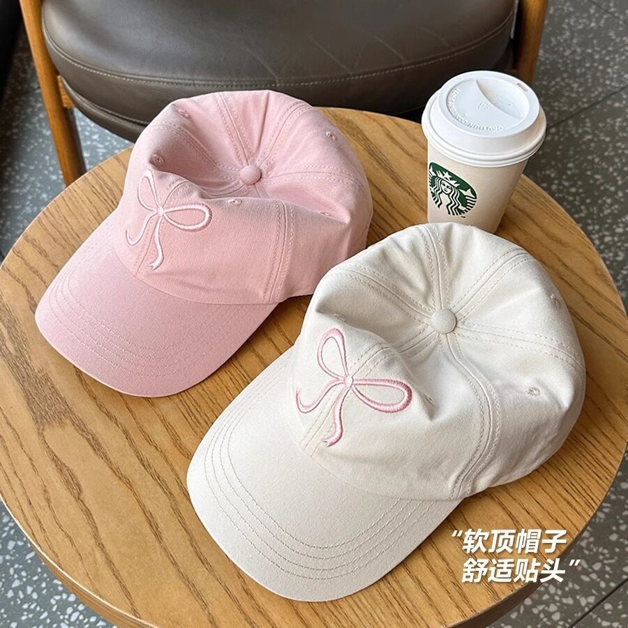 韩国ins风蝴蝶结棒球帽女生甜美可爱浪漫粉色帽子百搭软顶鸭舌帽