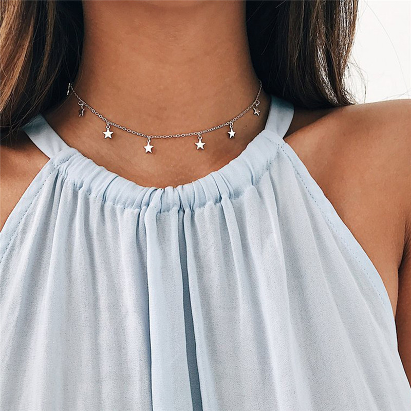Star Necklace for Women Choker Gold Boho Pendants Chain lady