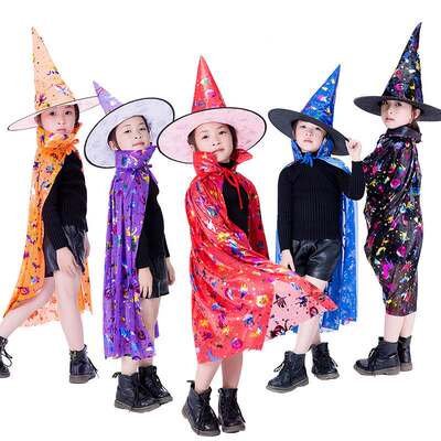 Masquerade Costume Wizard Witch Cloak Cape Robe With Hat For