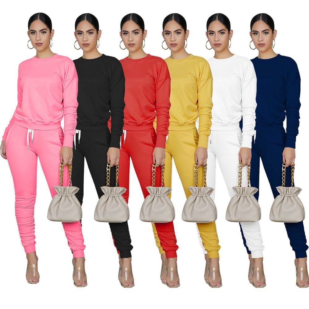Winter Casual Sport Women Two Piece Set Tracksuit Long Sleev