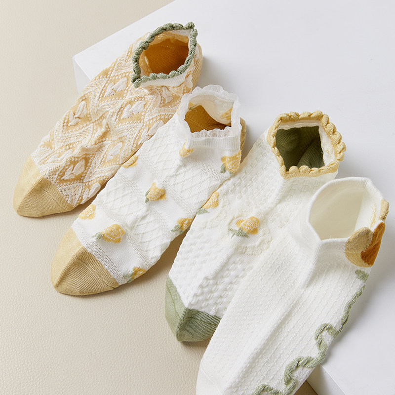 【2双装】不错过春天,也不错过你 郁金香袜子女短筒夏季浅口