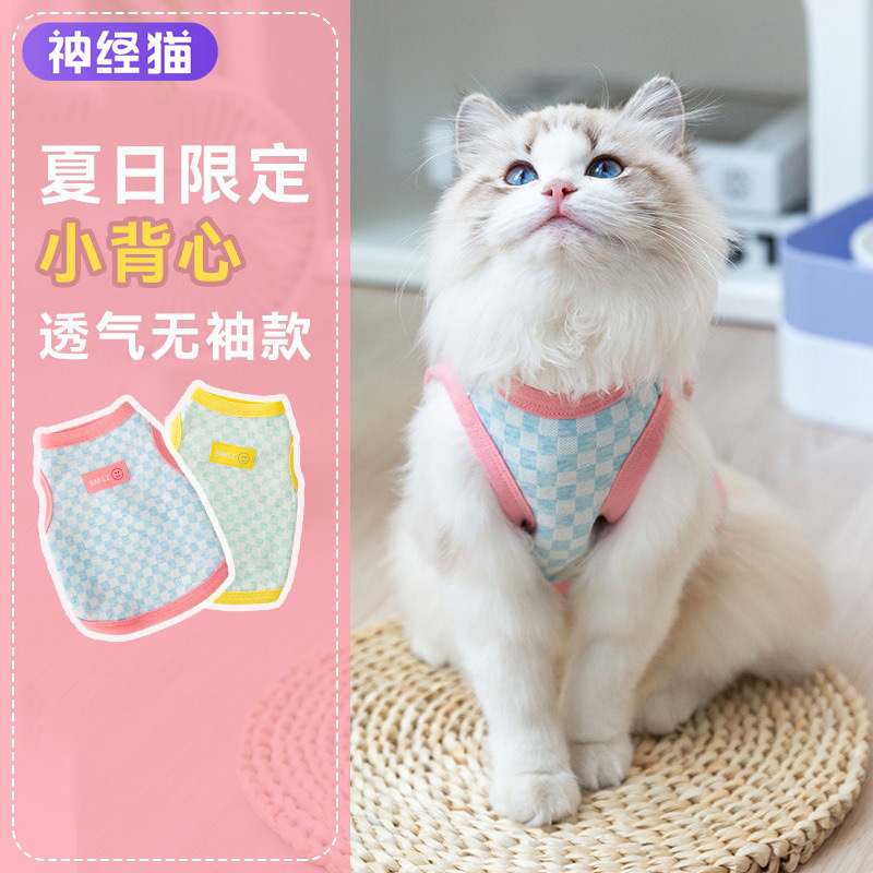 猫衣服春夏季两脚背心猫咪英短蓝猫布偶成猫幼猫透气薄款宠物服饰