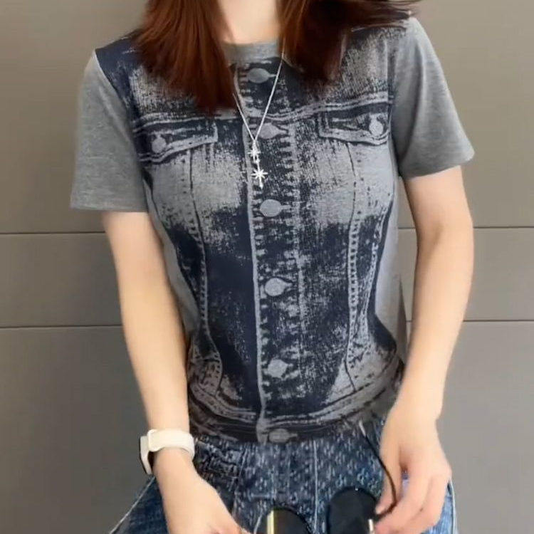 纯棉印花短袖T恤女修身百搭上衣