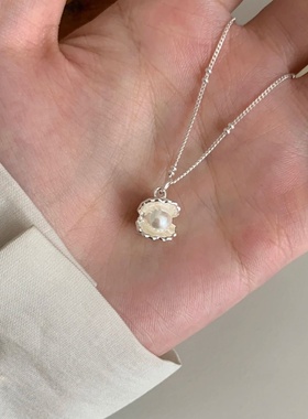 银色贝壳珍珠项链女轻奢华ins小众感百搭颈链送女友生日礼物