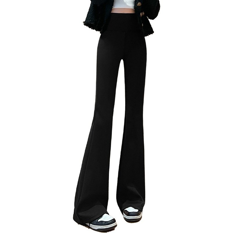 紧身绒裤高腰显瘦无痕女黑色冬季外穿瑜伽芭比裤微喇叭阔腿裤长裤