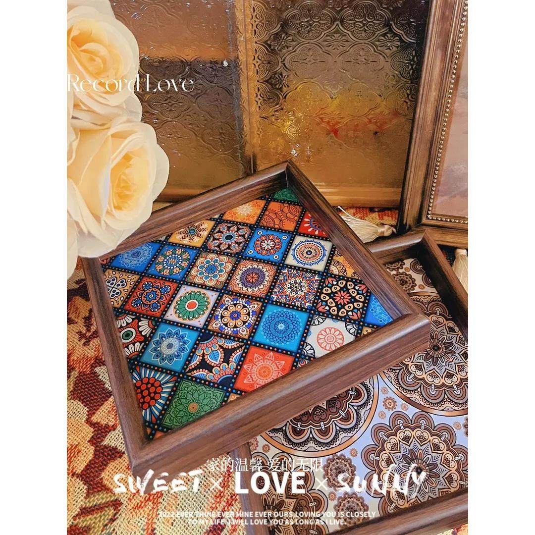 新疆包邮复古托盘波西米亚橙系茶盘桌面钥匙摆件收纳盒置物盘,餐饮具,餐用托盘,淘宝优惠券,粉丝福利购,淘宝优惠卷