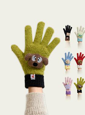 新疆包邮SIMP女冬季新款保暖手套针织毛绒触屏加绒加厚防寒分指韩