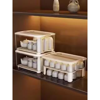 新疆包邮茶具茶杯收纳盒防尘透明公道杯盖碗杯子置物架功夫茶壶带