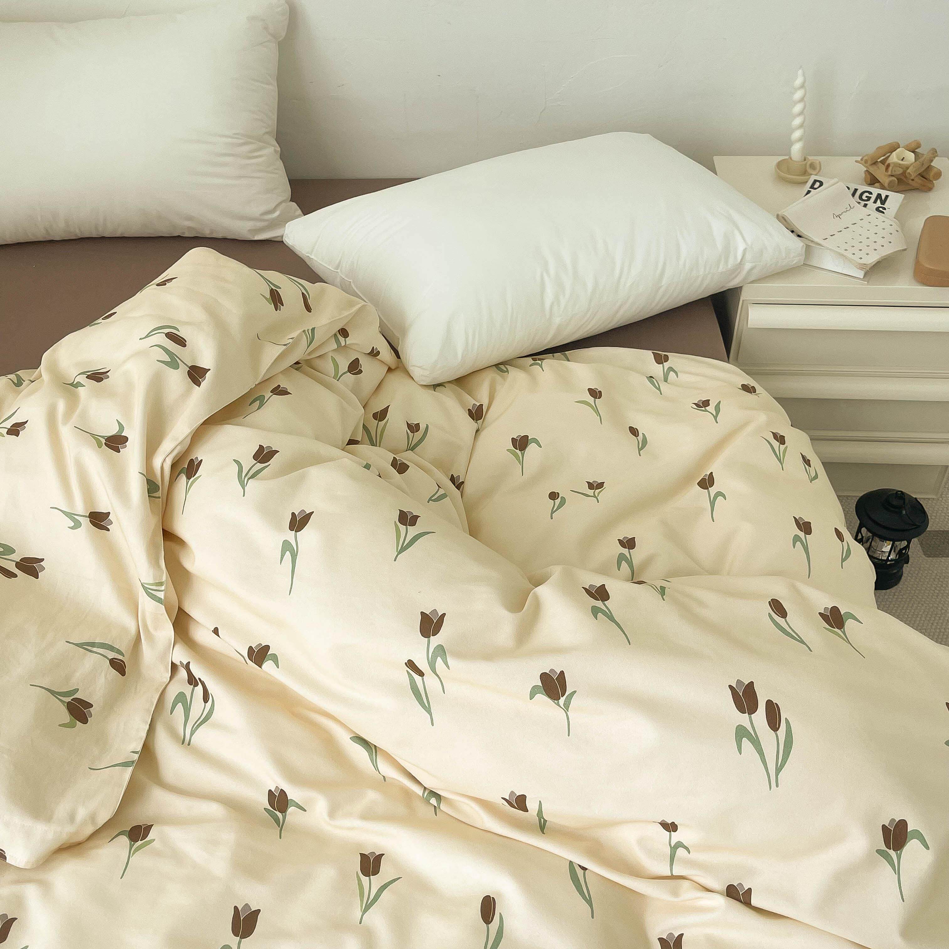 新疆包邮巧克力情人｜原创复古系郁金香花朵全棉磨毛被套单件被罩