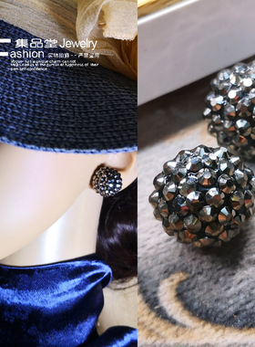 日韩黑色闪亮大水钻球可爱性感耳钉时尚饰品福利特价处理防敏个性