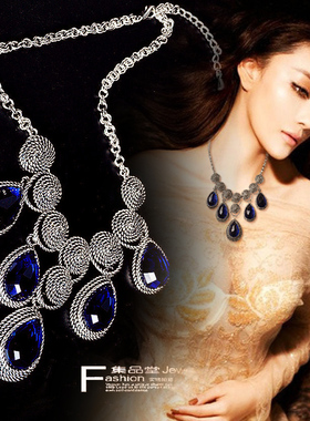 合金做旧蓝色宝石琉璃主播项链