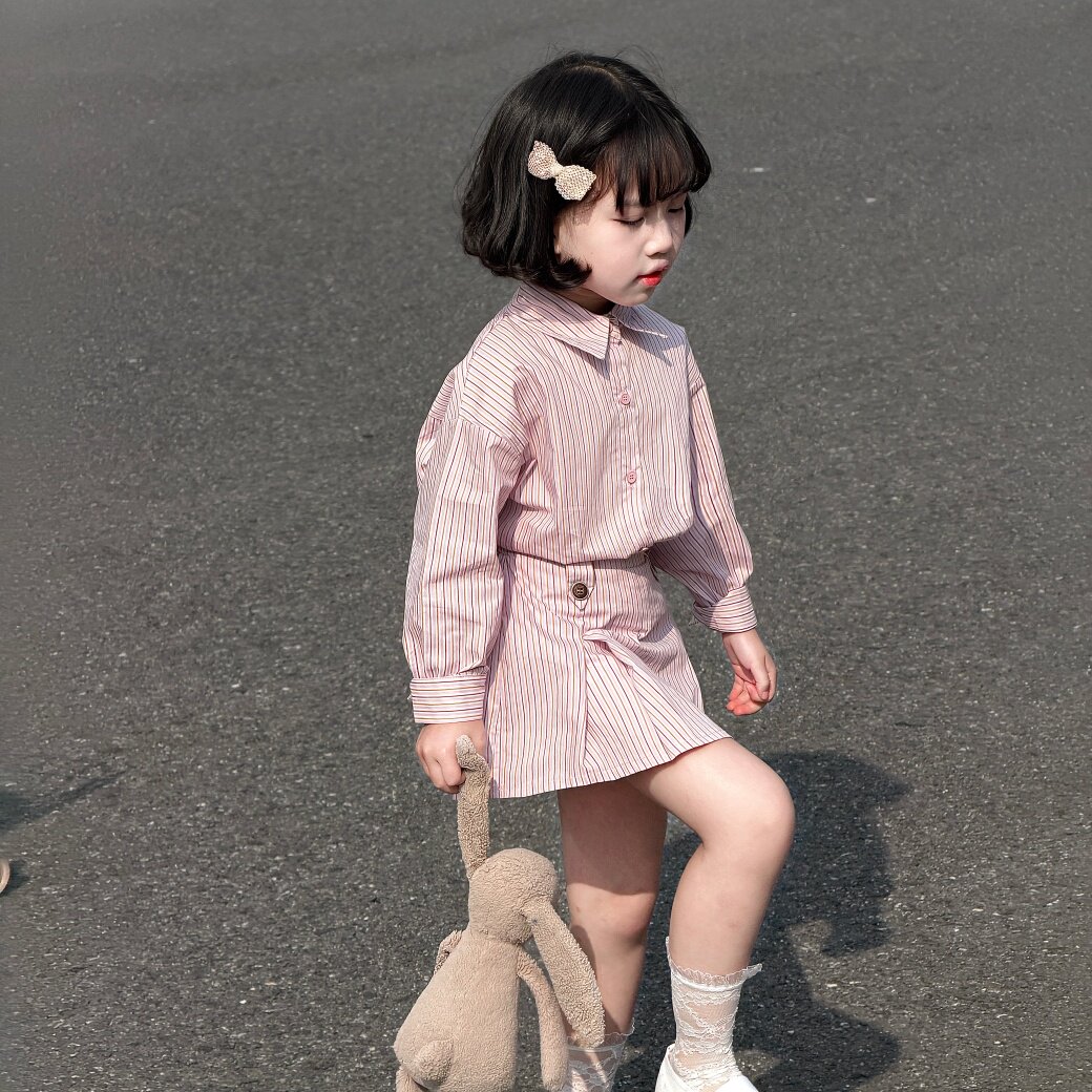 WONIU高质量~女童高质量长袖衬衣短裙两件套女宝宝韩版衬衣春秋季